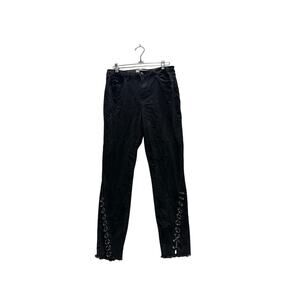 Blue Revival Black High-Waisted Jeans Size 28 with Decorative Grommets